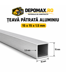 Teava patrata aluminiu 15 x 15 x 1.5 mm, 6 metri (EN AW-6060)